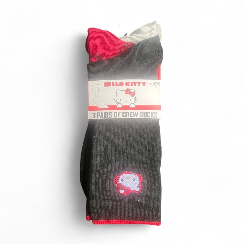 Sanrio Men's Black and Red 3 pairs Crew Socks  SZ 8-12 NWT